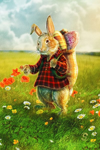 Un lapin de Pâques se promenant dans la campagne